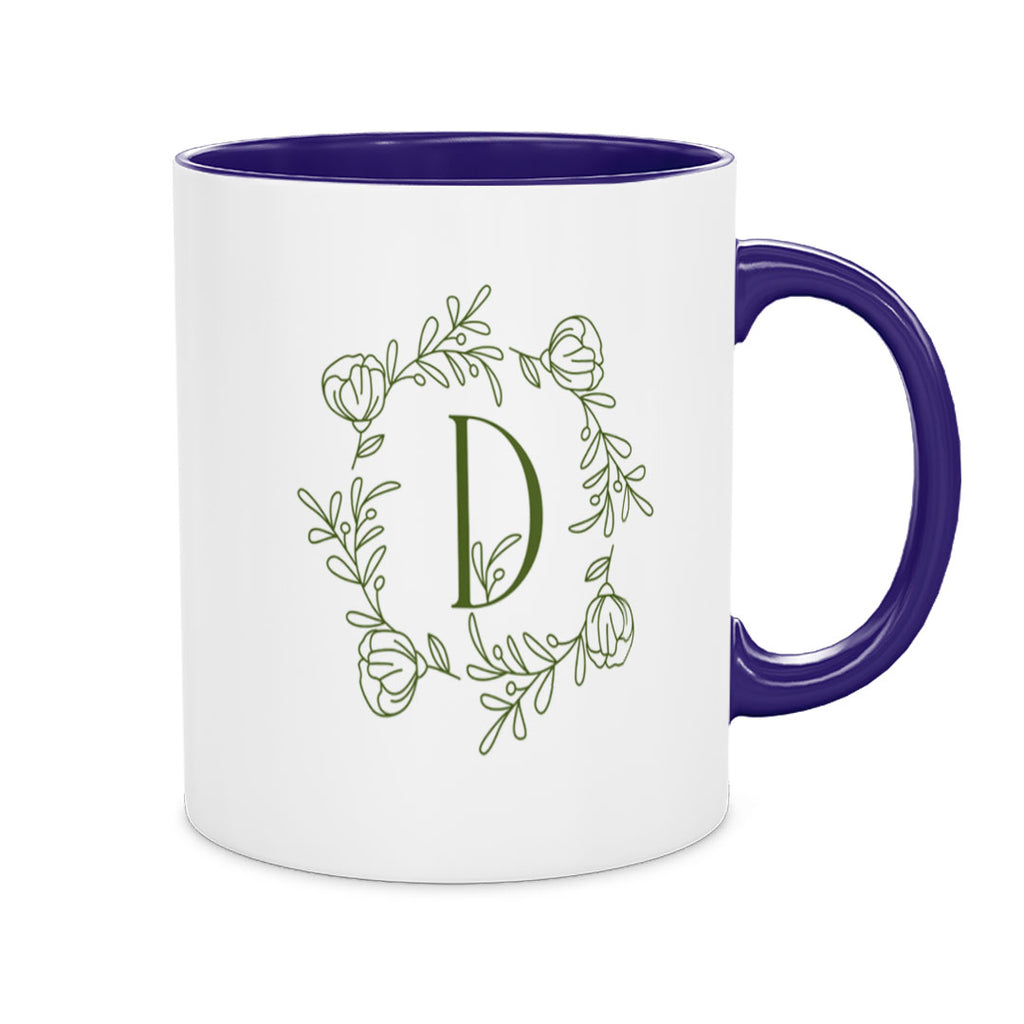 Ceramic Mug 11oz Blue - Colorful floral and leaf pattern design on blue ceramic mug