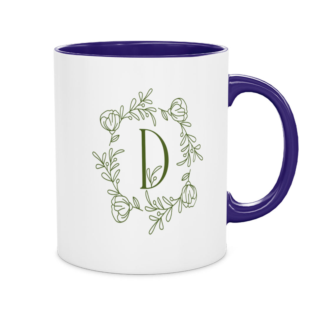 Ceramic Mug 11oz Blue - Colorful floral and leaf pattern design on blue ceramic mug