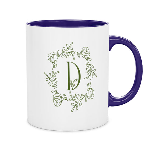 Ceramic Mug 11oz Blue - Colorful floral and leaf pattern design on blue ceramic mug